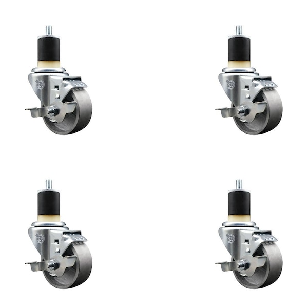 3'' Semi Steel Swivel 1-7/8'' Expanding Stem Caster Set with Brake, 4PK